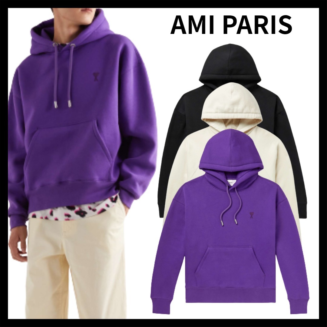 冬セール開催中】 ami paris フーディー パーカー 紫 ロゴ アミパリ