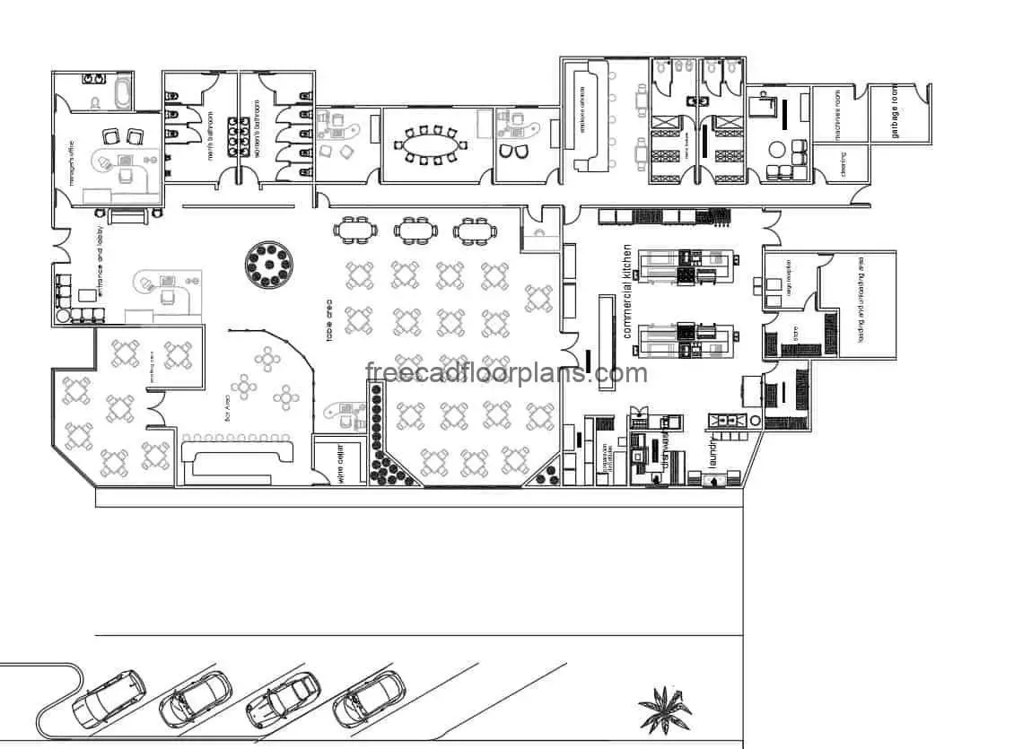 Commercial Restaurant Autocad Plan 412204 - Free Cad Floor Plans