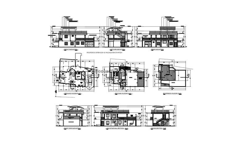Sloped Roof House, Full Project Autocad Plan 1504203