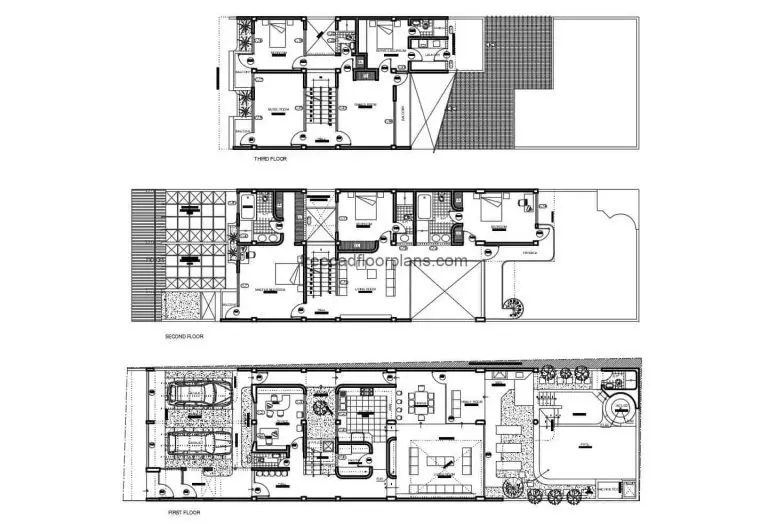 Three-storey, Four-bedroom House Autocad Plan, 2804201