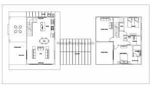 two story house autocad drawing, plan and elevation 2d views, dwg file free for download