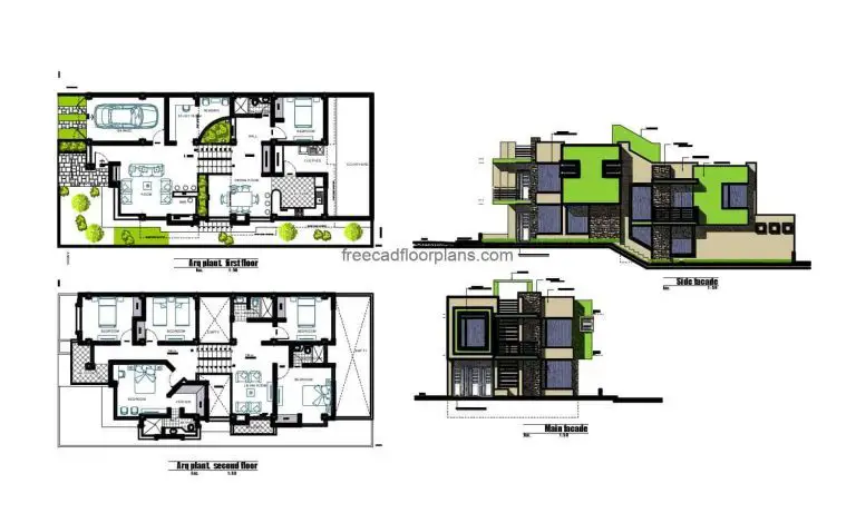 Modern two-storey house Autocad Plan, 1305201