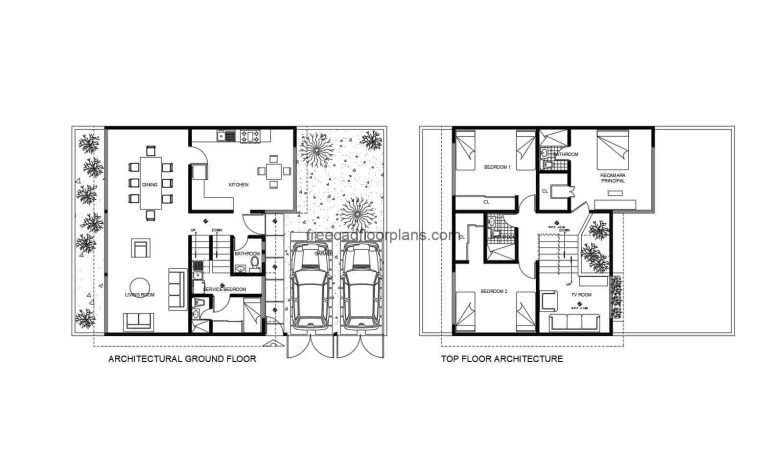 Two-storey House Autocad Plan, 105202