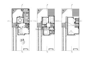 Complete architectural design of Two story house with attic with pitched roofs, internal layout cad blocks DWG