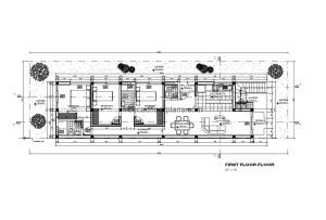 architectural plan drawing of one level beach house, details and furniture blocks DWG