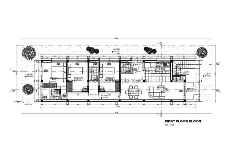 Elongated Beach House Autocad Plan, 2505202
