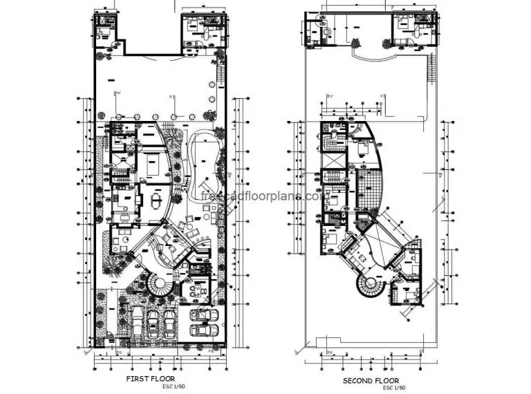 house on slope complete detailed architectural project drawn in autocad plans with DWG blocks