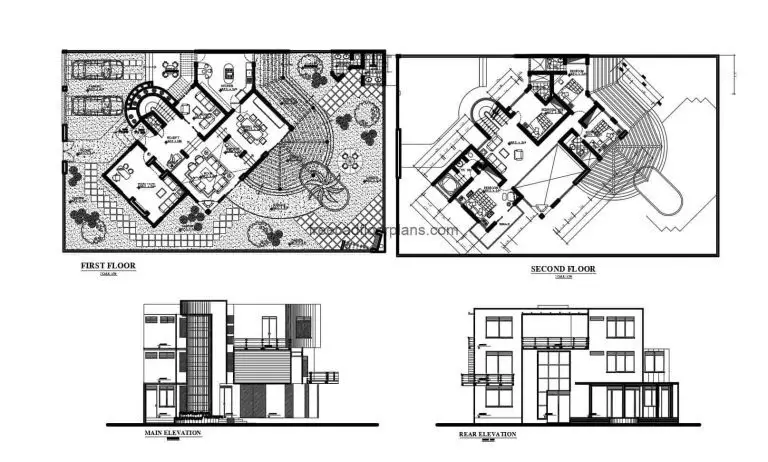 Contemporary Three-storey House Autocad Plan, 905201