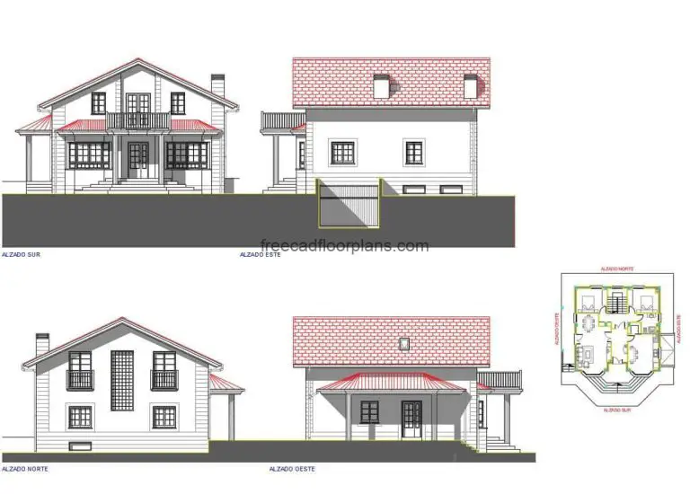 Two-storey country house with basement Autocad Plan, 2205201