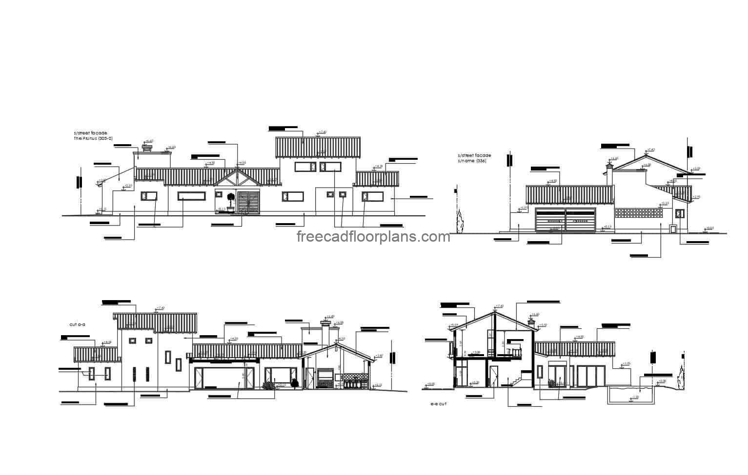 Architectural plans and complete draft of a two-storey country house in DWG format