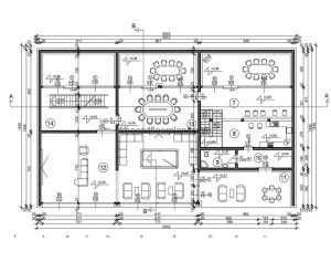 Architectural project of a modern house on a hillside, plans with editable construction details in DWG autocad format