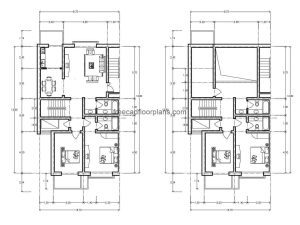 Architectural project of residential apartment in a plant with dimensions and distribution of spaces in DWG format of autocad, the project has room, kitchen, dining room, and private area with three bedrooms and two bathrooms.