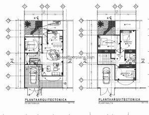 Residence of two levels architectural design and dimensioned plant drawn in autocad DWG for free download.
