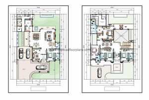Two-storey residence drawing with four levels for free download in autocad DWG file