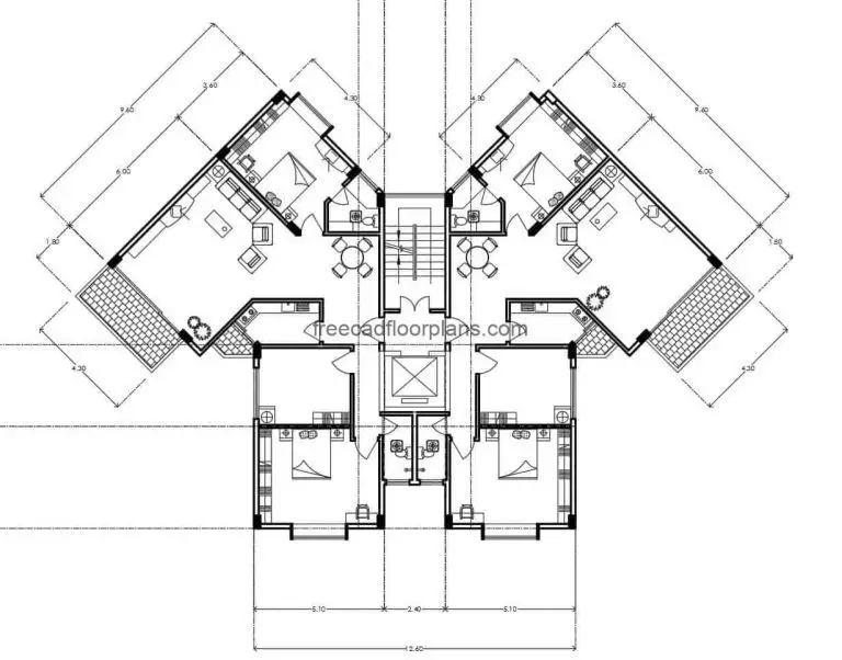AutoCAD DWG plan of a residential building, architectural and dimensional plan, project for free download.
