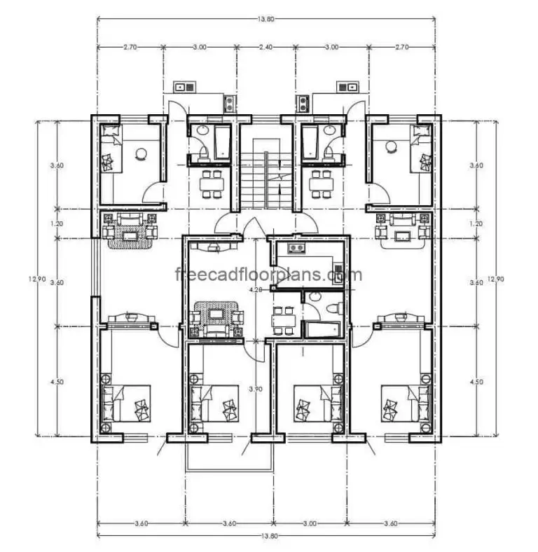 Residential Building Autocad Plan, 1807202