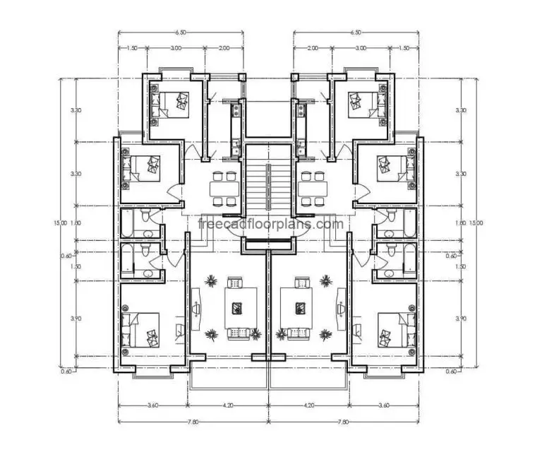Residential Building Autocad Plan, 1507202