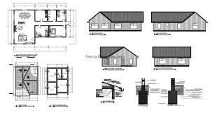Simple one level country house for free download, autocad files, architectural plan and elevations.