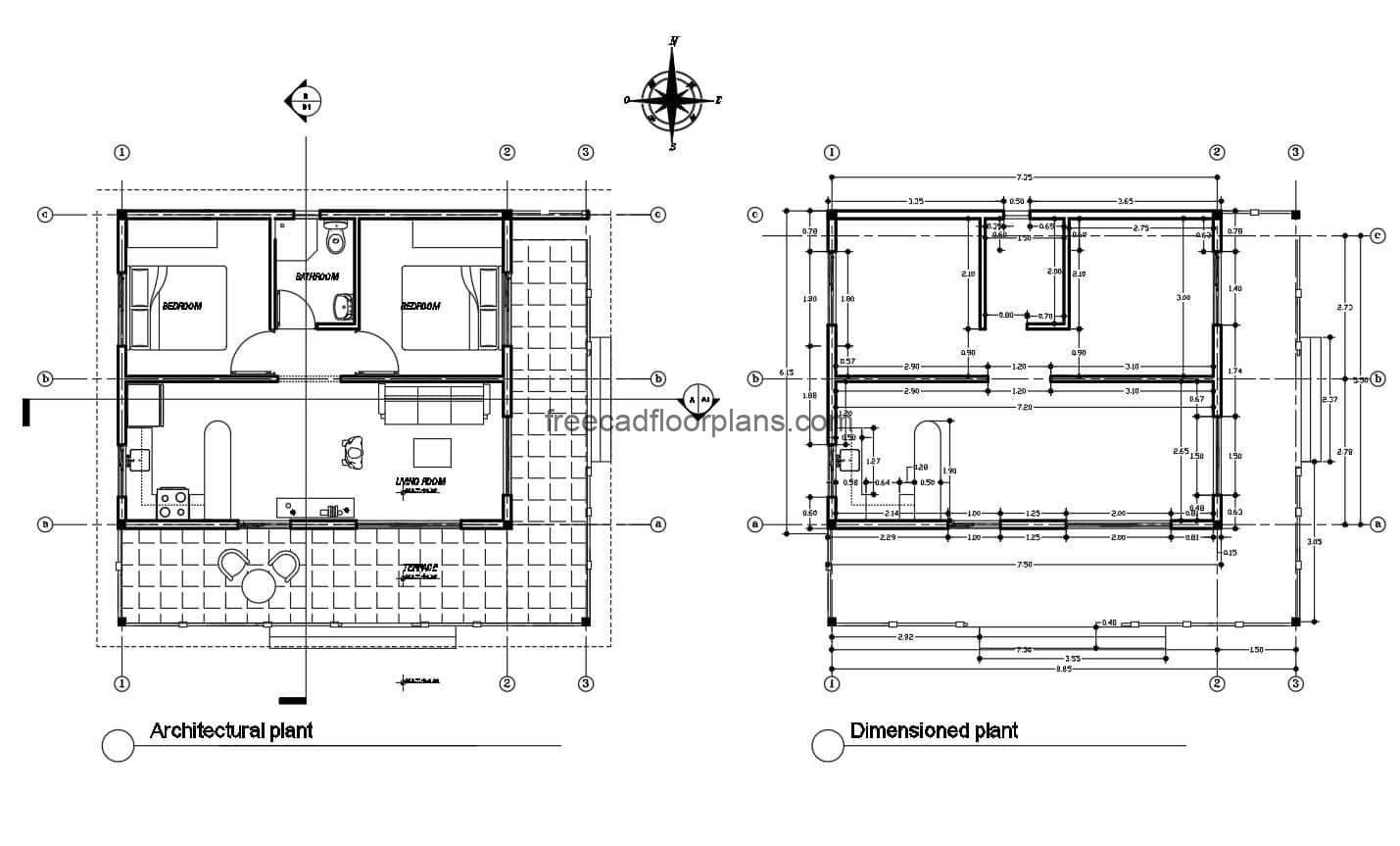 DWG small cotagge floorplans for download
