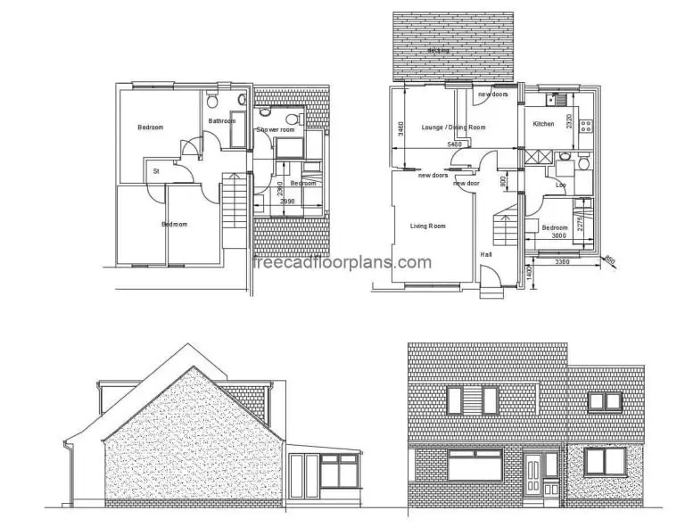 Two-level country villa map, drawing for free download at DWG