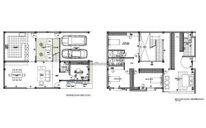 Architectural drawing of a fully furnished floor in Autocad DWG format for free download, two level residence.