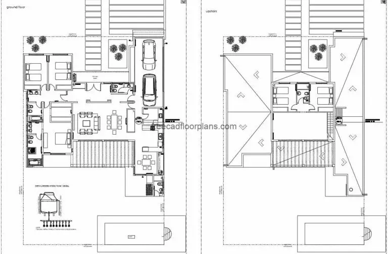 Architectural design file of a two-storey house, complete set of plans for free download in DWG Autocad