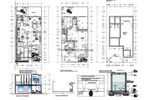 Complete architectural project of a two-level and three-room residence, plan for free download with autocad blocks.