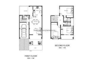 Single residence with two levels architectural plans and facades in Autocad DWG format for free download