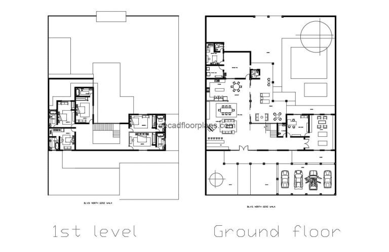 Two-storey house with five rooms architectural layout plans and dimensions in autocad for free download