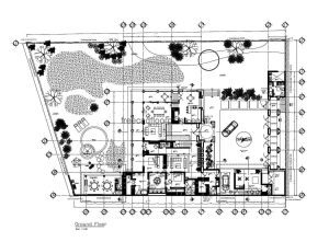 Large two-story flat residence complete with elevations and sections and architectural details in autocad DWG format for free download