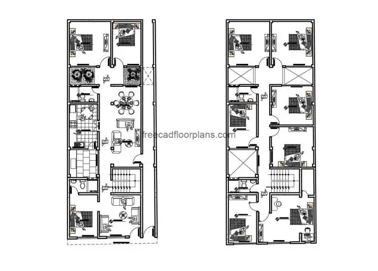Two-story Rectangular House Autocad Plan, 510201