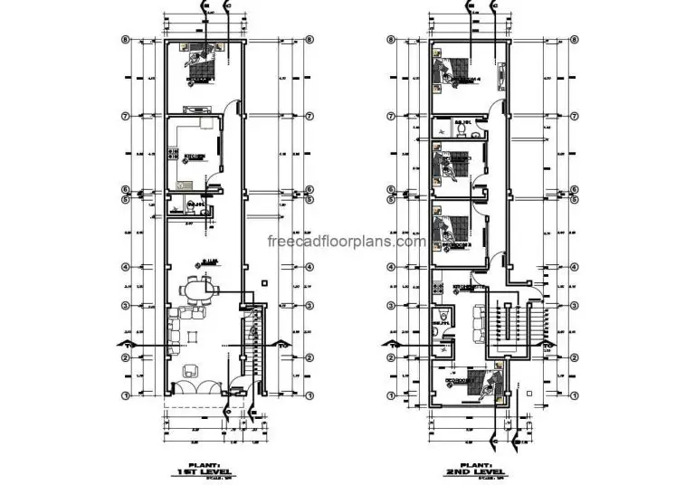 Narrow two-storey House Autocad Plan, 410201