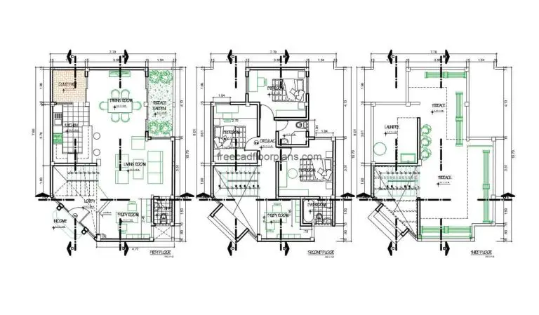 Two-level Residence With Rooftop Autocad Plan, 1610201