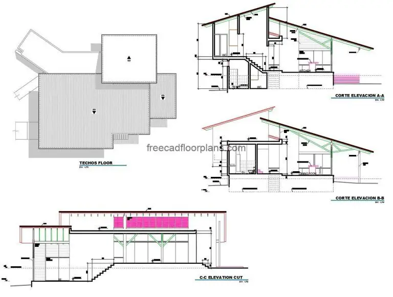 Project in autocad format, architectural plans of modern family of two levels with two rooms ,plans in Autocad format with details and dimensions