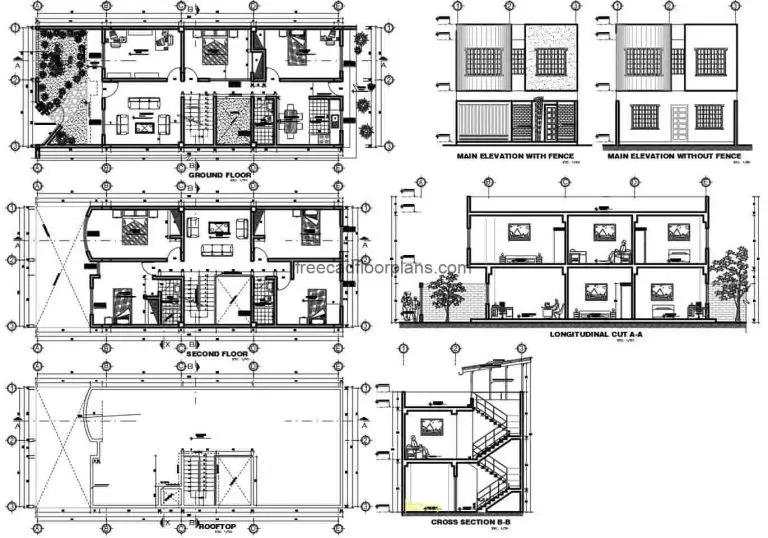 Four-bedroom Single-family Residence AutoCAD Plan, 211201