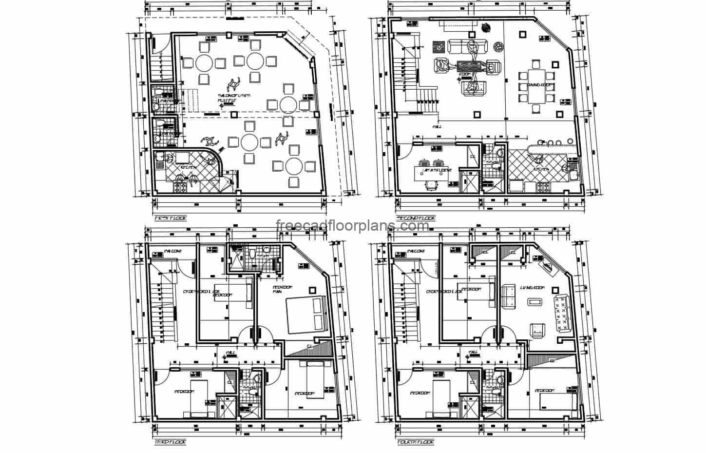 Commercial Mixed-use House AutoCAD Plan, 1311202 – Free Cad Floor Plans
