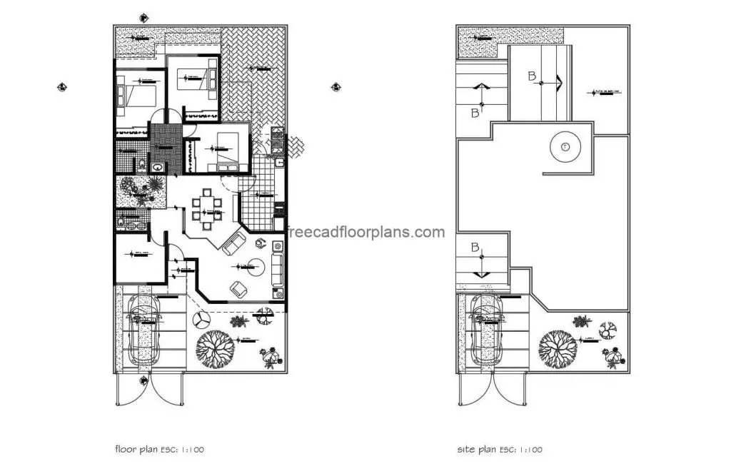 Single Three-bedroom House AutoCAD Plan, 3011202 – Free Cad Floor Plans