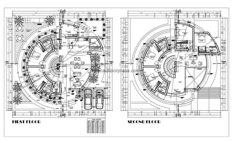 Two-storey Circular House AutoCAD Plan, 2511202