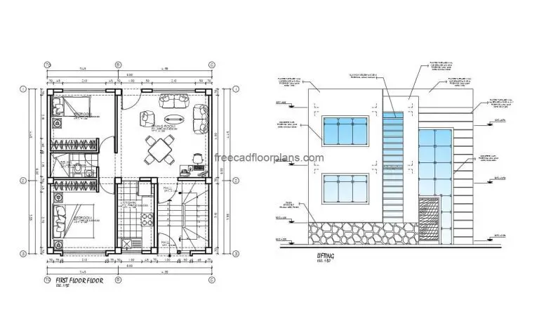 Small Individual House on Two Stories AutoCAD Plan, 2311202