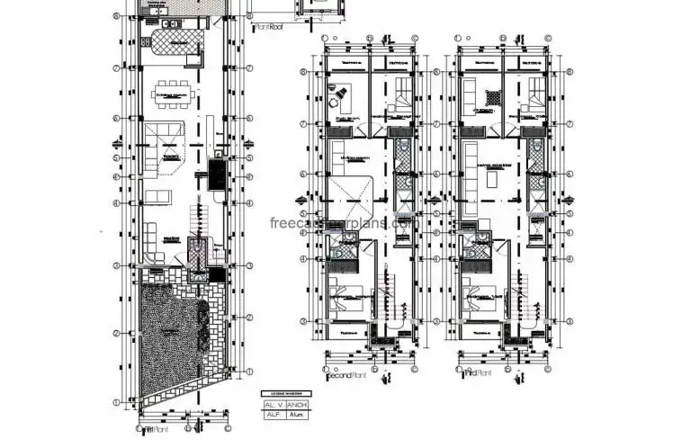 Three Storey Elongated Residence AutoCAD Plan, 711201