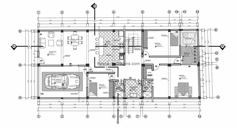 One Storey-Three Bedroom House, Autocad Plan 2912201