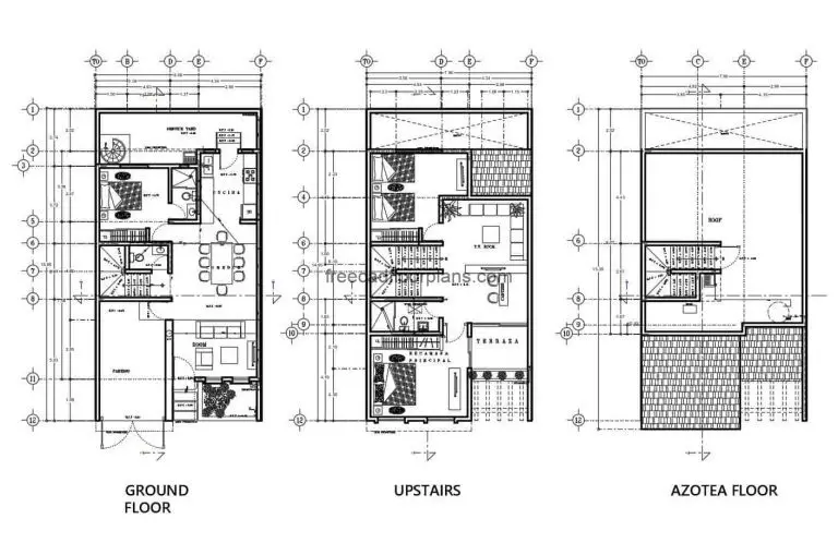 Two Storey House With Rooftop, Autocad Plan 2112202