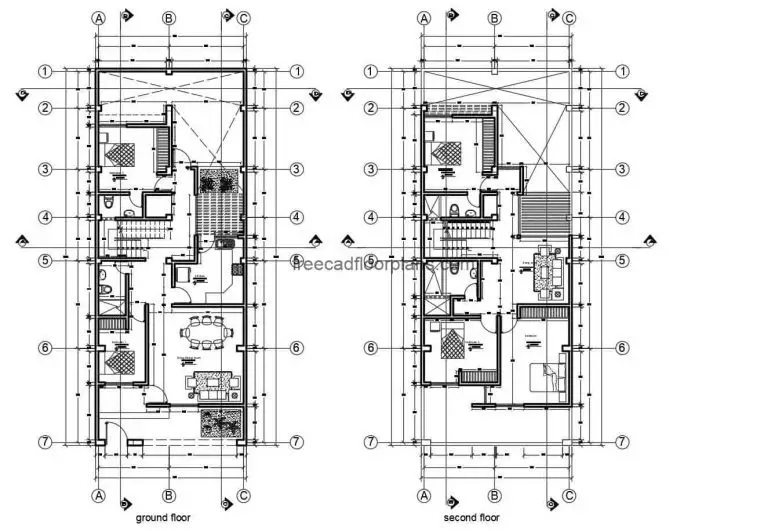 Five-bedroom Rectangular House AutoCAD Plan, 112202