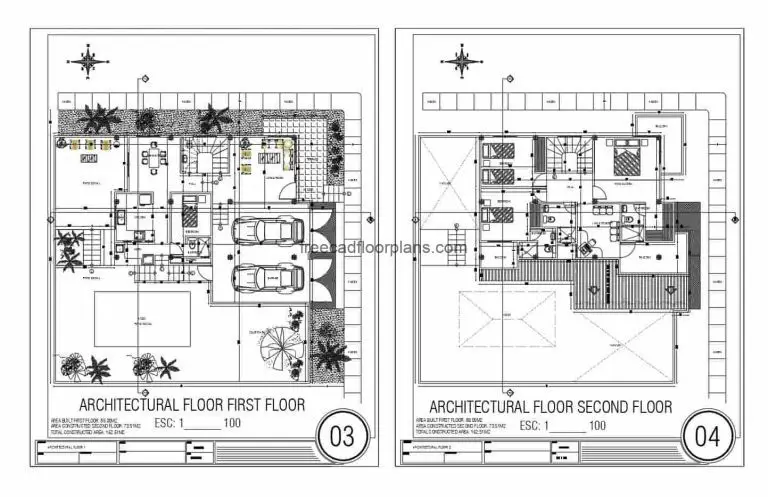Two Storey Modern Houses, Autocad Plan 801211