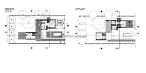 Complete 2D plan of Modern Two-Level Residence with Pool, Autocad DWG drawing with first and second level floor plan, front and side elevations and sections. The file also contains a 3D view of the AutoCAD drawing, plans for free download in DWG format, blocks and editable interior furniture.
