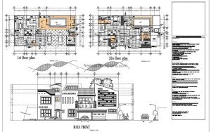 Complete Architectural Project drawn in 2D plans of DWG residence of two levels with swimming pool and four rooms in total, three rooms in second level and one room underneath. The residence also has a jacuzzy area, garage for two vehicles, living room, kitchen, dining room, and five bathrooms in total. Autocad DWG plans for free download.