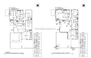 Complete electrical plan of a two level residence with all the details, electrical installations of light fixtures, outlets, calculations and electrical diagrams and panels for each level, plan in DWG AutoCAD format.