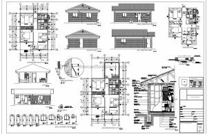autocad plans of a small two bedroom low cost residence with all construction details, furnished floor plan, dimensioned, plans in dwg format for download.