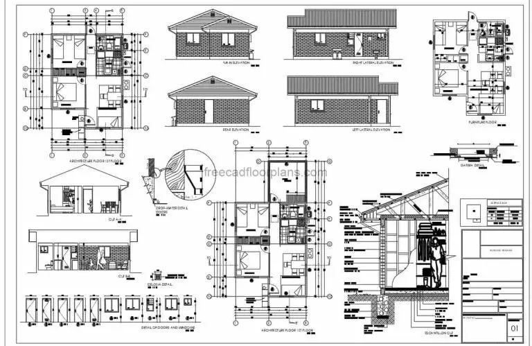 Small House With Construction Details Autocad Plan, 2303211