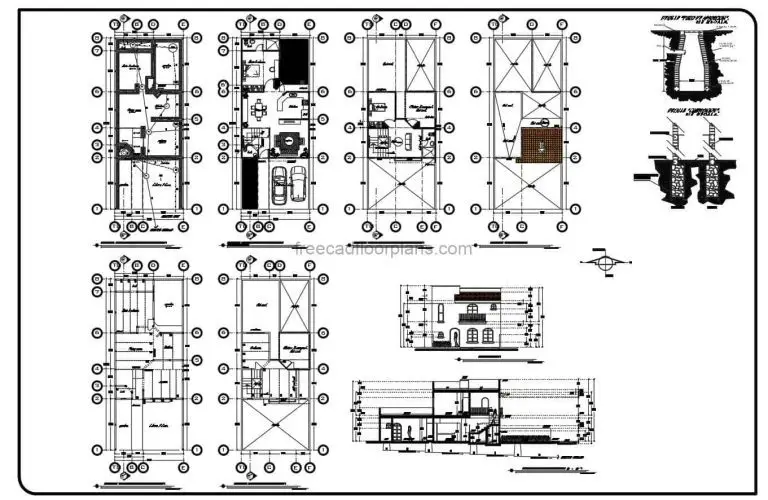 Two Storey House Complete Project Autocad Plan, 604211